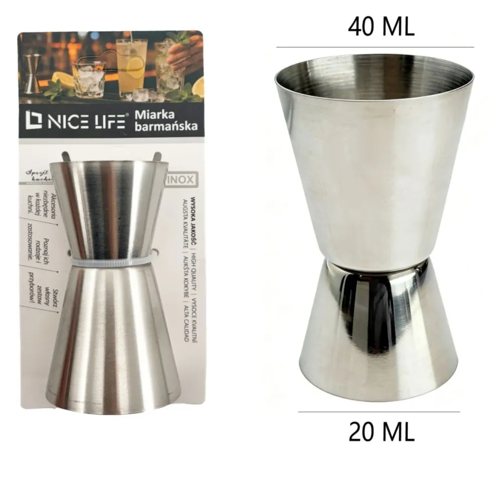 Miarka barmańska, jigger 40 i 20 ml ze stali nierdzewnej