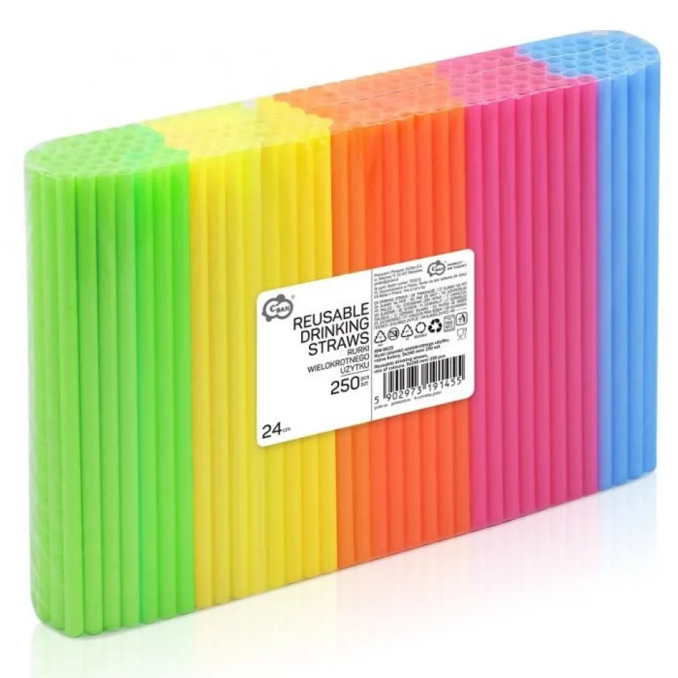 Słomki do picia wielorazowe mix kolorów 250 szt 9x240 mm