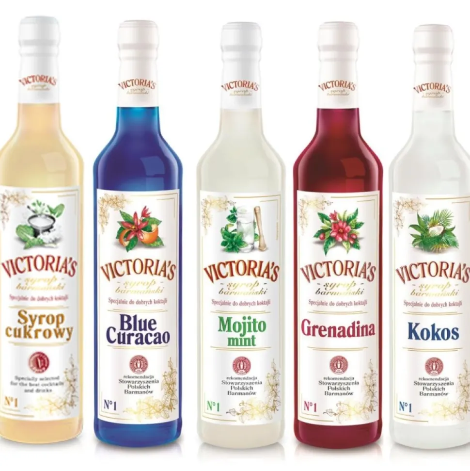 Zestaw 5 syropów Blue Curacao, Grenadina, Cukrowy, Kokos, Mojito Mint 490 ml x 5