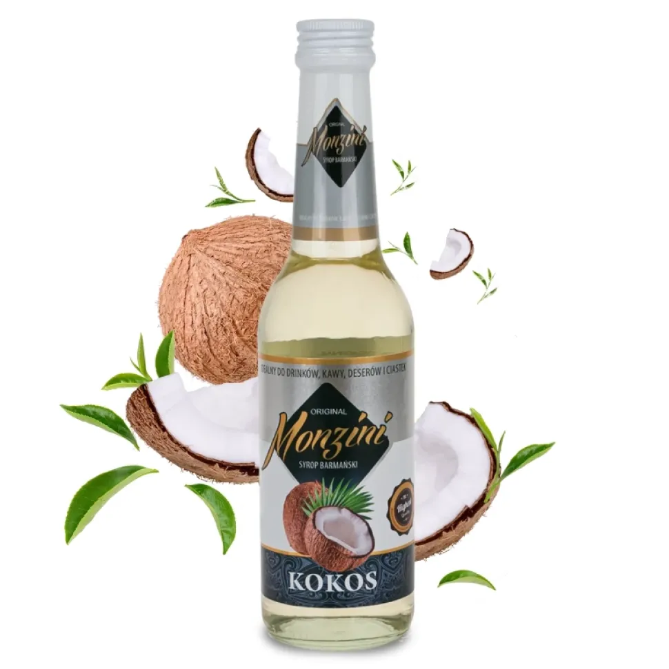 Zestaw 5 syropów do kawy Waniliowy, Kokos, Amaretto, Czekolada z rumem, Irish Cream 320 ml x 5 z miarką 50 i 25 ml